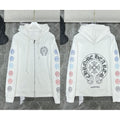 Chrome Hearts Gradient Cross Sleeve & Horseshoe Zip-Up Hoodie (White)