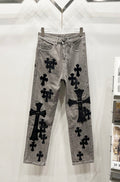 Chrome Hearts Gray & Black Large and Small Cross Patch Denim Jeans