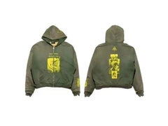 Enfants Riches Déprimés Yellow Graphic Zip-Up Hoodie - Olive Green