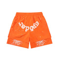 sp5der Rep Gods Star Spiderweb Double‑Layer Athletic Shorts Orange