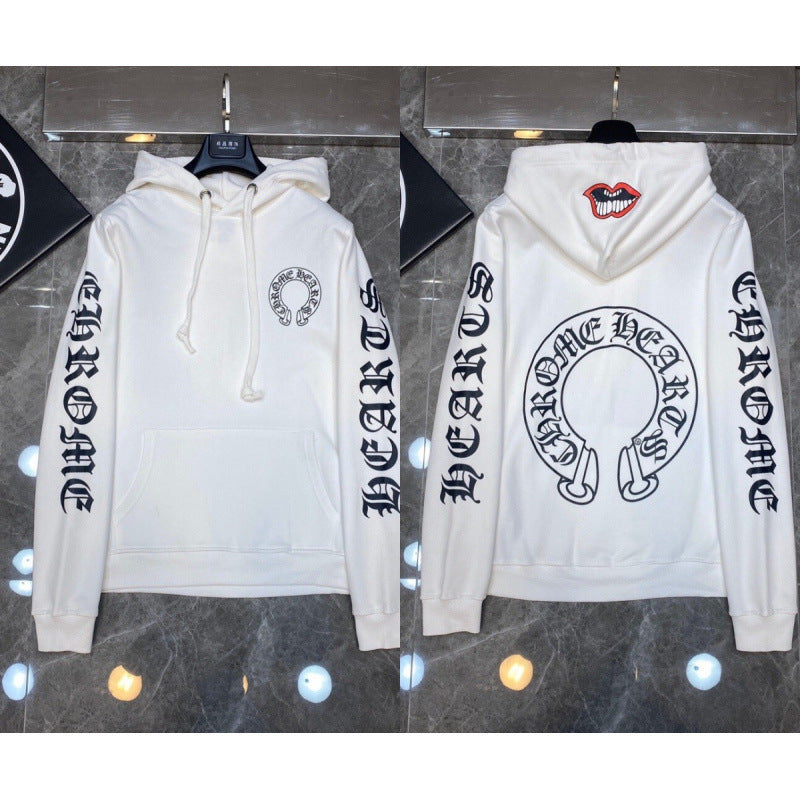 Chrome Hearts Gothic Letter Sleeve Zip-Up Hoodie (White)