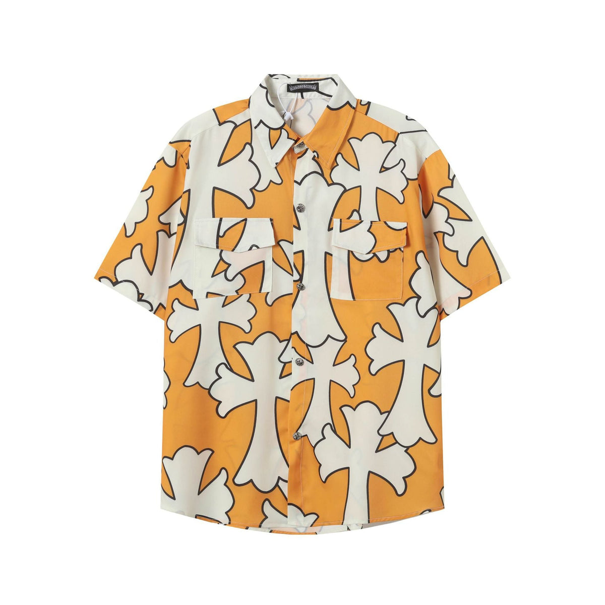 Chrome Hearts Bright Orange & White Large Cross Print Short-Sleeve Shirt