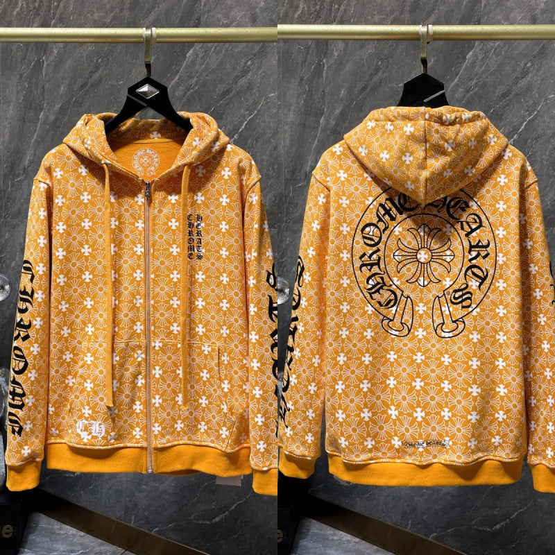 Chrome Hearts Monogram Horseshoe Zip-Up Hoodie (Yellow/Brown)