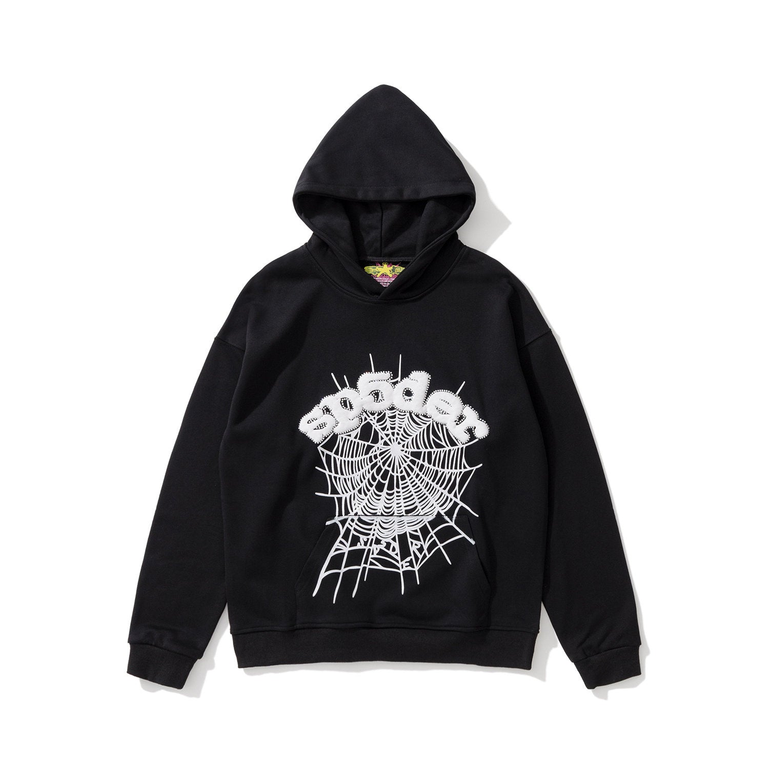 sp5der White Bold Spiderweb Graphic Pullover Hoodie Black