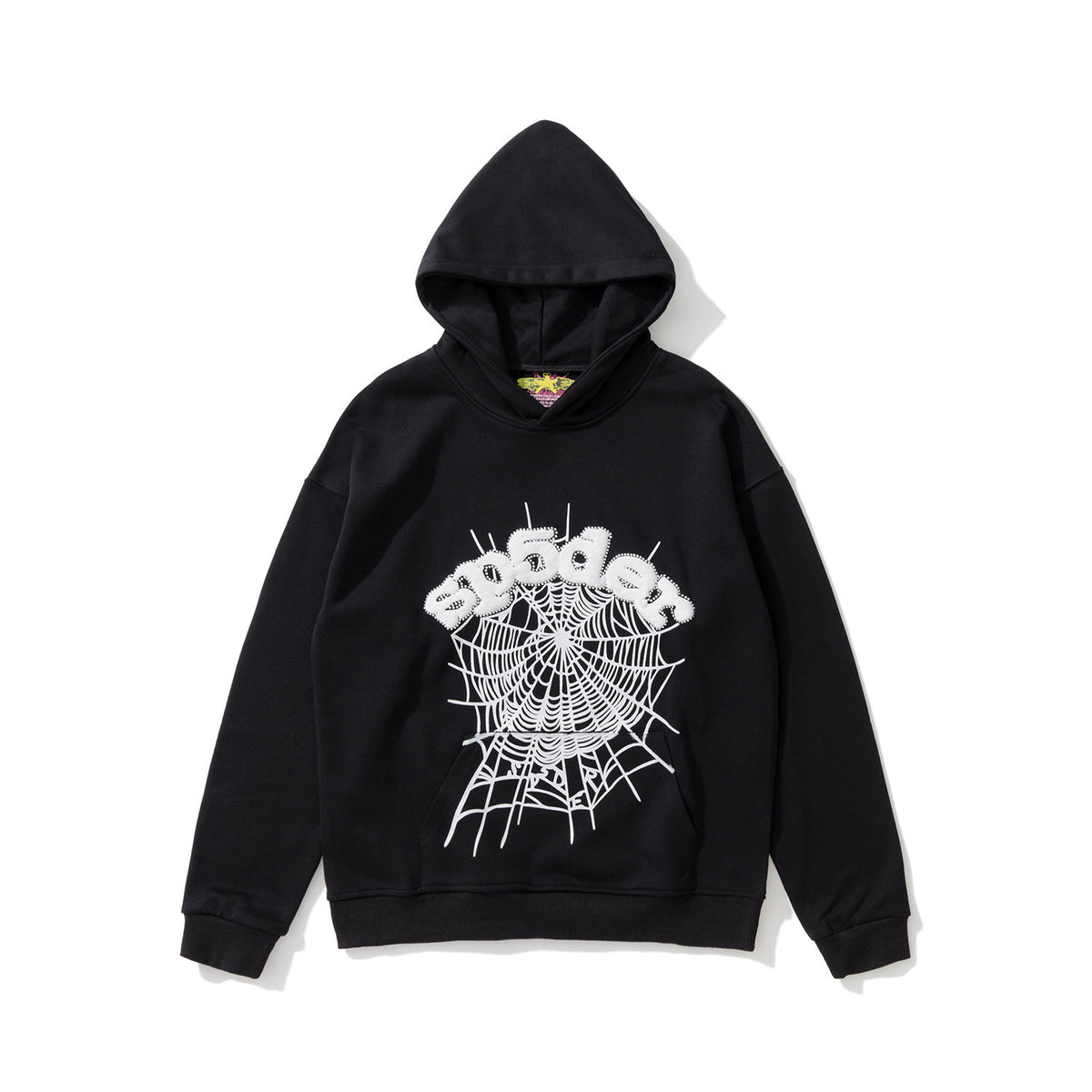 sp5der White Bold Spiderweb Graphic Pullover Hoodie Black