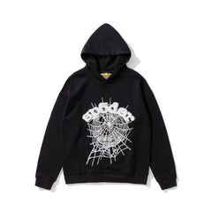 sp5der White Bold Spiderweb Graphic Pullover Hoodie Black
