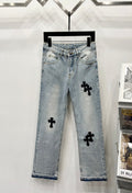 Chrome Hearts Light Blue & Black Cross Patch Denim Jeans