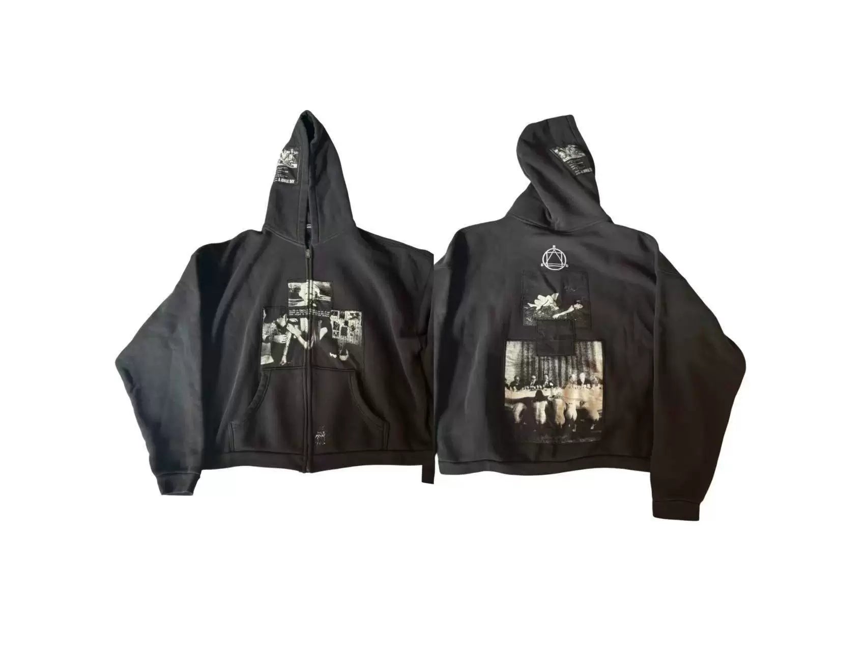 Enfants Riches Déprimés Wide Panel Photo Collage Zip-Up Hoodie - Washed Black