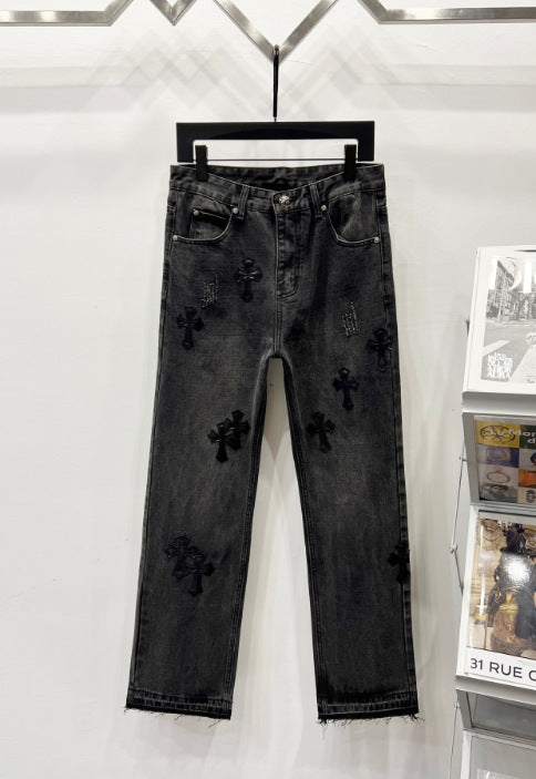 Chrome Hearts Black & Tonal Black Cross Patch Denim Jeans