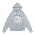 sp5der Arachophobia NY Logo Spiderweb Star‑Sleeve Pullover Hoodie Heather Grey