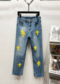 Chrome Hearts Classic Blue & Yellow Cross Patch Denim Jeans