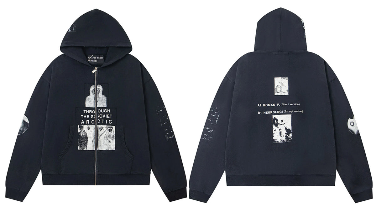 Enfants Riches Déprimés "Through the Soviet Arctic" Zip-Up Hoodie - Black