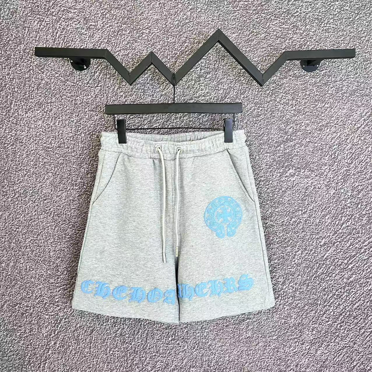 Chrome Hearts Light Gray & Light Blue Horseshoe Script Sweatshorts