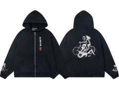 Enfants Riches Déprimés Vertical Japanese Text & Bicycle Art Zip-Up Hoodie - Black