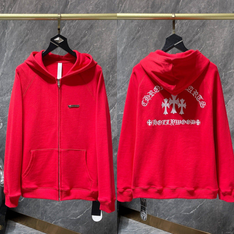 Chrome Hearts "Hollywood" Cross Zip-Up Hoodie (Red)