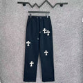 Chrome Hearts Offset Cross Applique Straight-Leg Lounge Pants (Black)
