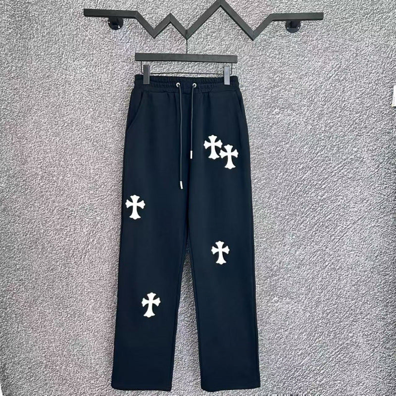 Chrome Hearts Offset Cross Applique Straight-Leg Lounge Pants (Black)