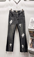 Chrome Hearts Gray-Black & White Cross Patch Denim Jeans