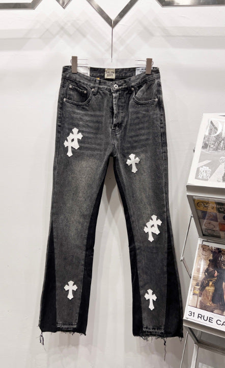 Chrome Hearts Gray-Black & White Cross Patch Denim Jeans