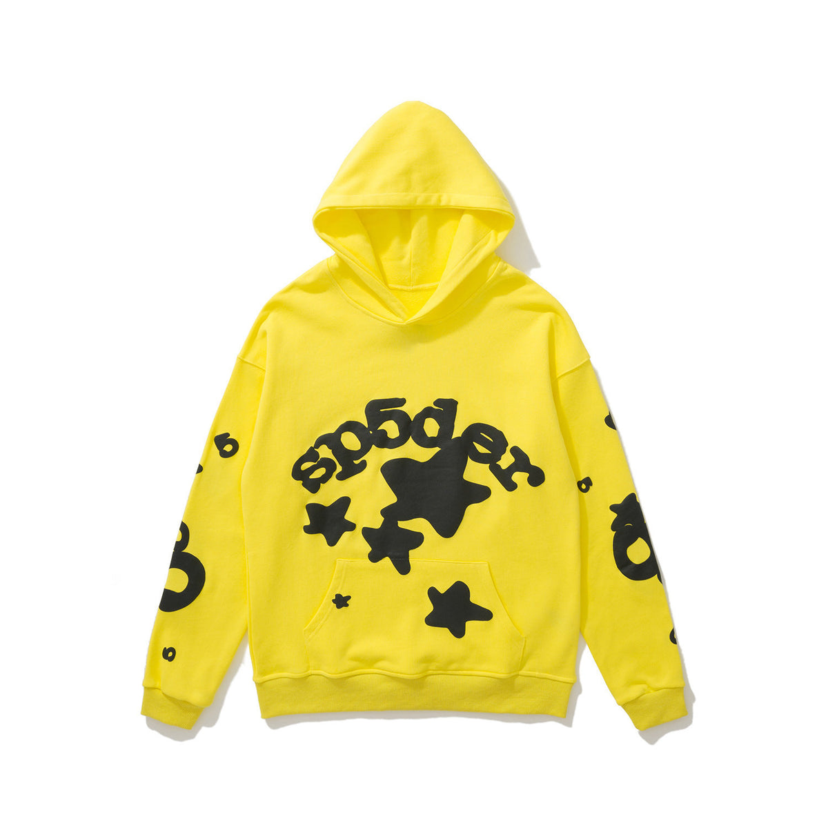 sp5der Arch Logo Star Graphic Pullover Hoodie Vibrant Yellow