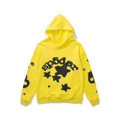 sp5der Arch Logo Star Graphic Pullover Hoodie Vibrant Yellow