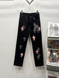 Chrome Hearts Pink & Black Cross Applique Jeans