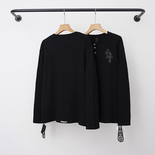 Chrome Hearts Dark Cross Motif Henley Long Sleeve (Black)