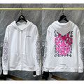 Chrome Hearts Pink Complex Scroll & Cross Zip-Up Hoodie (White)
