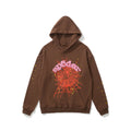 sp5der Orange Spiderweb Yellow Star Print Pullover Hoodie Chocolate Brown
