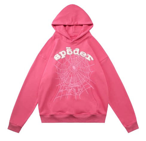 sp5der White Logo Monotone Spiderweb Pullover Hoodie Hot Pink