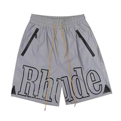 RHUDE Outline Script Logo Drawstring Athletic Shorts - Grey