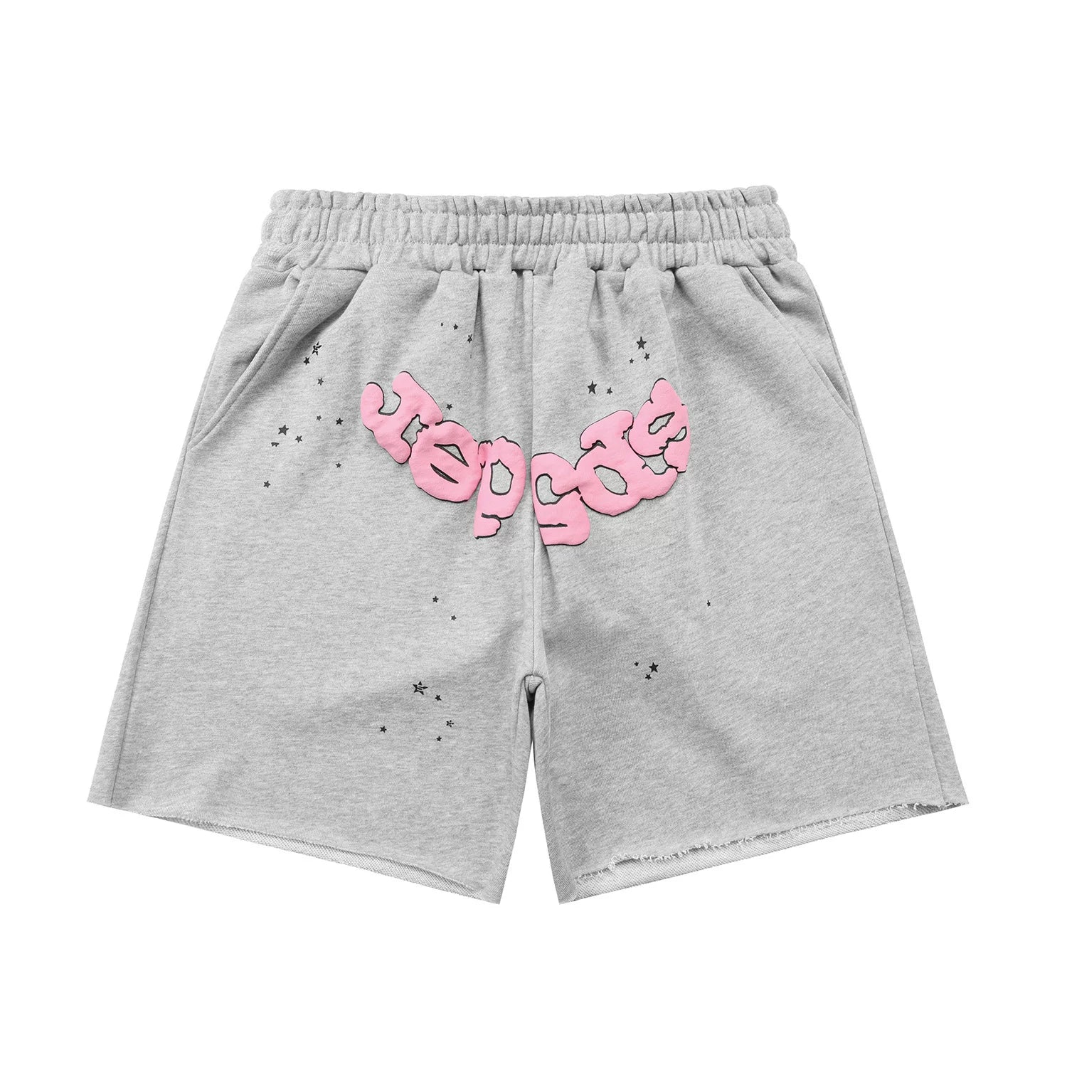 sp5der Rep Gods Star‑Print Raw‑Edge Casual Sweat Shorts Heather Grey
