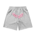 sp5der Rep Gods Star‑Print Raw‑Edge Casual Sweat Shorts Heather Grey