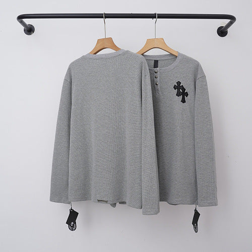 Chrome Hearts Cross Applique Henley Long Sleeve (Grey)