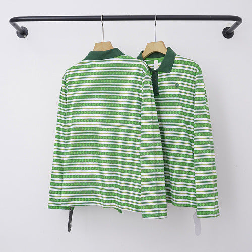 Chrome Hearts Fine Striped Long Sleeve Polo (Green)