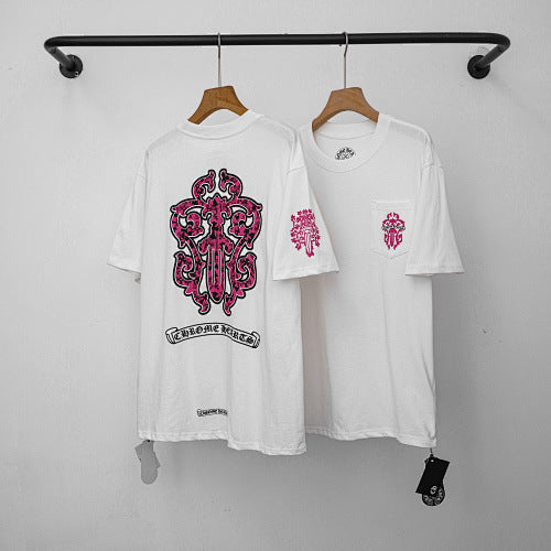 Chrome Hearts Pink Floral Vine Cross T-Shirt (White)