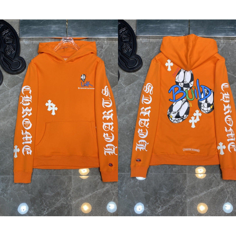 Chrome Hearts Cartoon Graphic & Cross Hoodie (Orange)