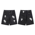 Chrome Hearts Black & White Cross Patch Denim Shorts