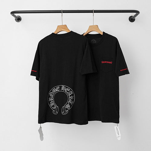 Chrome Hearts Red-Accented Sleeve & Horseshoe Short Sleeve T-Shirt (Black)