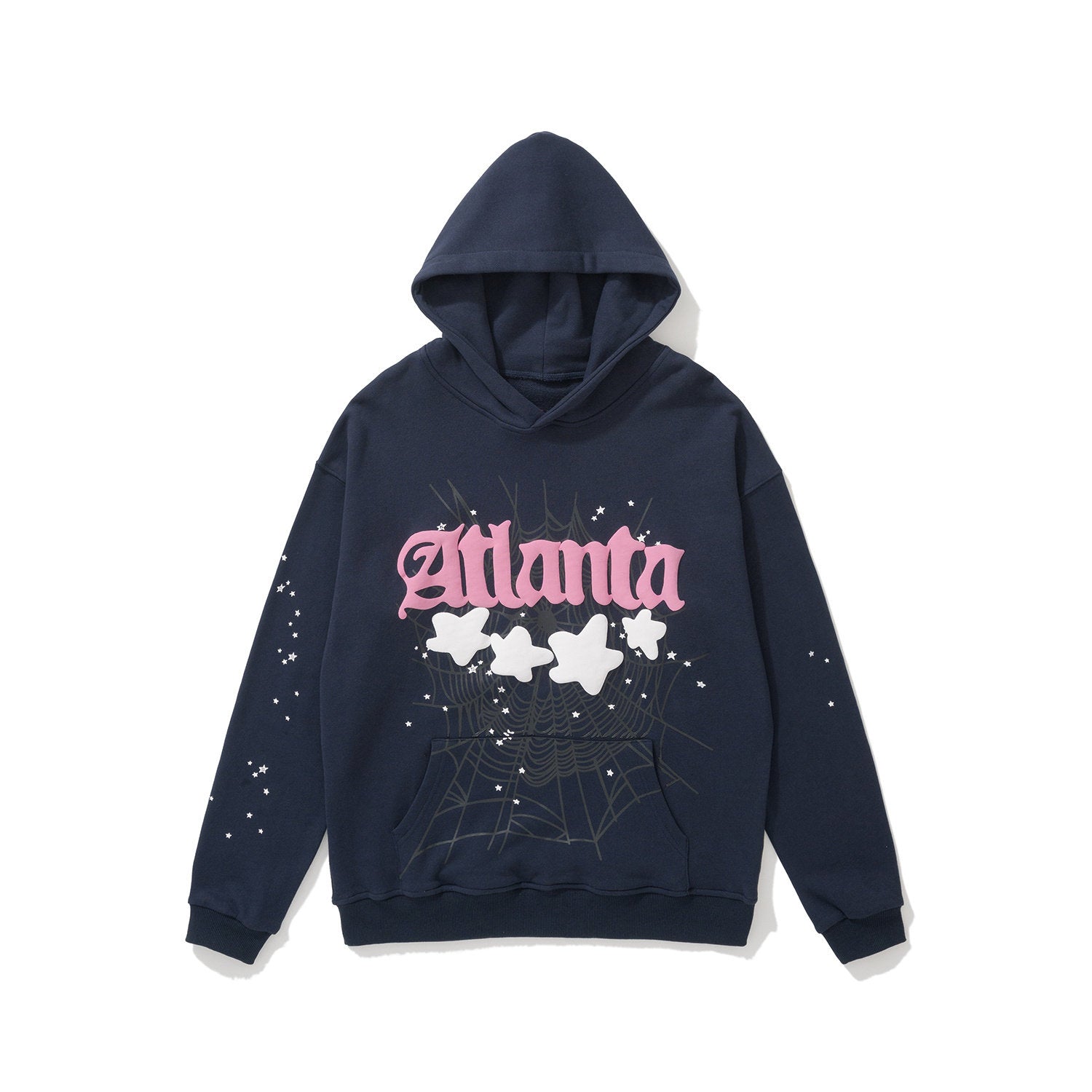 sp5der Atlanta Star Spiderweb Pullover Hoodie Navy Blue