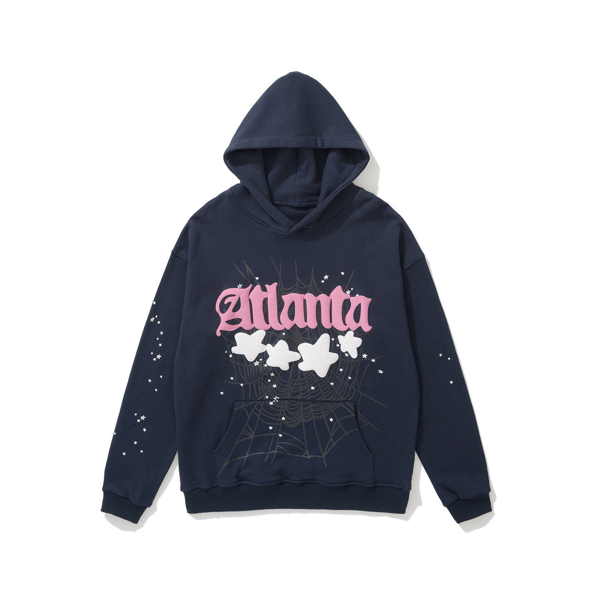 sp5der Atlanta Star Spiderweb Pullover Hoodie Navy Blue