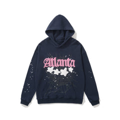 sp5der Atlanta Star Spiderweb Pullover Hoodie Navy Blue