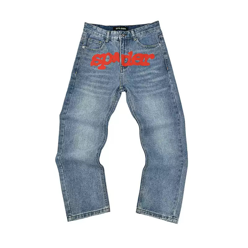 sp5der Bubble Logo Straight‑Leg Denim Jeans Two‑Tone Set