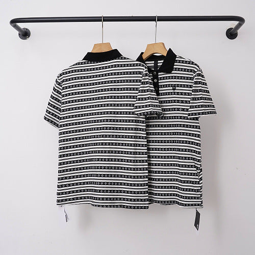 Chrome Hearts Monogram Striped Short Sleeve Polo Shirt (Black/White)