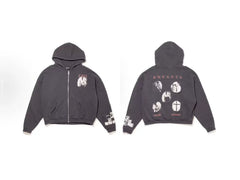 Enfants Riches Déprimés Chest Graphic & Back Photo Grid Zip-Up Hoodie - Washed Black