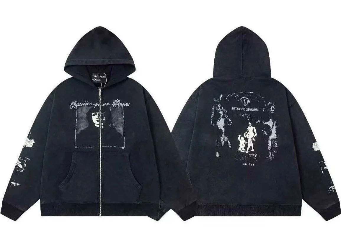 Enfants Riches Déprimés Portrait & Group Art Zip-Up Hoodie - Black
