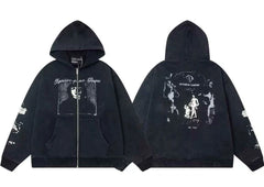 Enfants Riches Déprimés Portrait & Group Art Zip-Up Hoodie - Black
