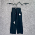 Chrome Hearts Wide-Leg Cross Applique Lounge Pants (Navy Blue)
