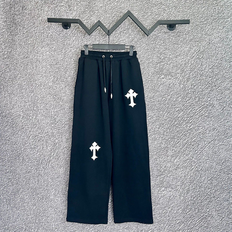 Chrome Hearts Wide-Leg Cross Applique Lounge Pants (Navy Blue)