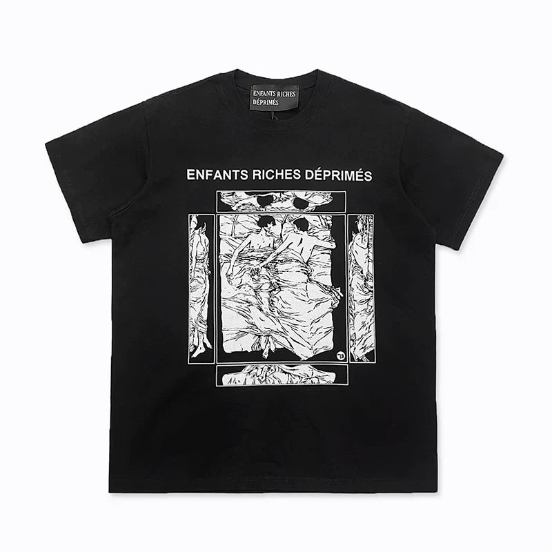 Enfants Riches Déprimés Typography & Vintage Print Illustration T-Shirt - Black